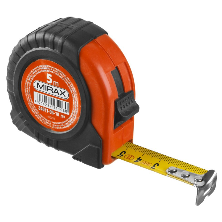 Рулетка  "MIRAX" обрезиненный пластиковый корпус, 5 мх18 мм (34011-05-18_z01)                                                                                                                           
