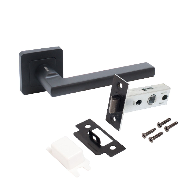 Комплект ручка и защелка АЛЛЮР АРТ "ВЕНСАН" BL+L45-8 BL (26150/S45) матовый черный (15198)                                                                                                              