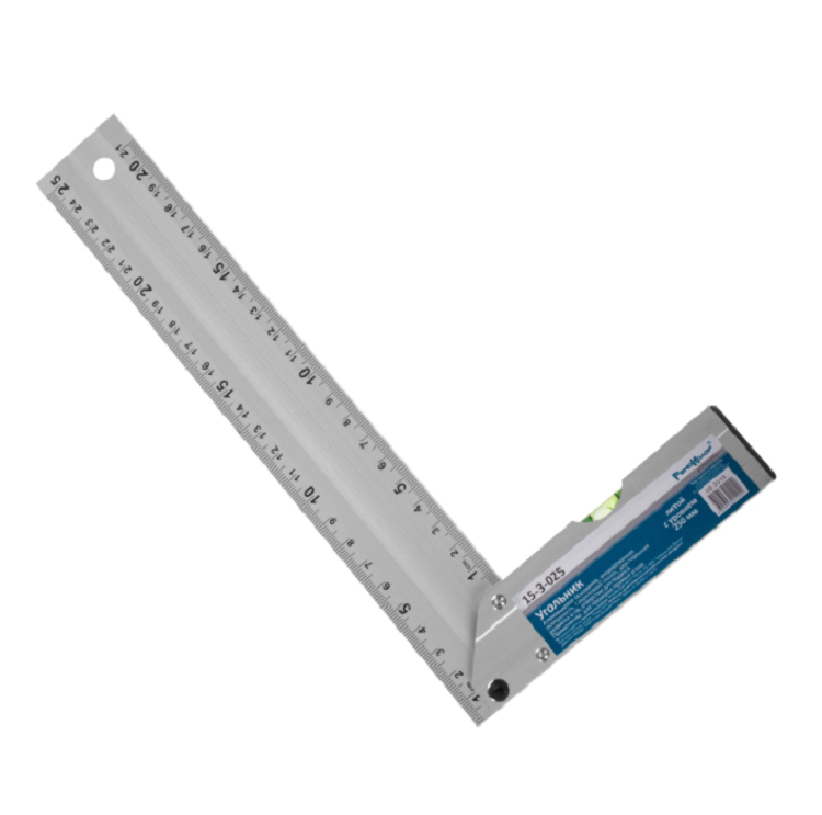 Угольник алюминиевый литой с уровнем,1 акриловый глазок, двусторонняя разметка в см, 250мм(15-3-025)                                                                                                    