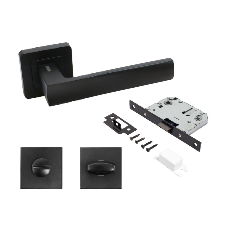 Комплект ручка и защ. с фикс  АЛЛЮР АРТ "КОЛОМБО" BL+L7050S BL+BK-S1 BL матовый черный  (15203)                                                                                                         