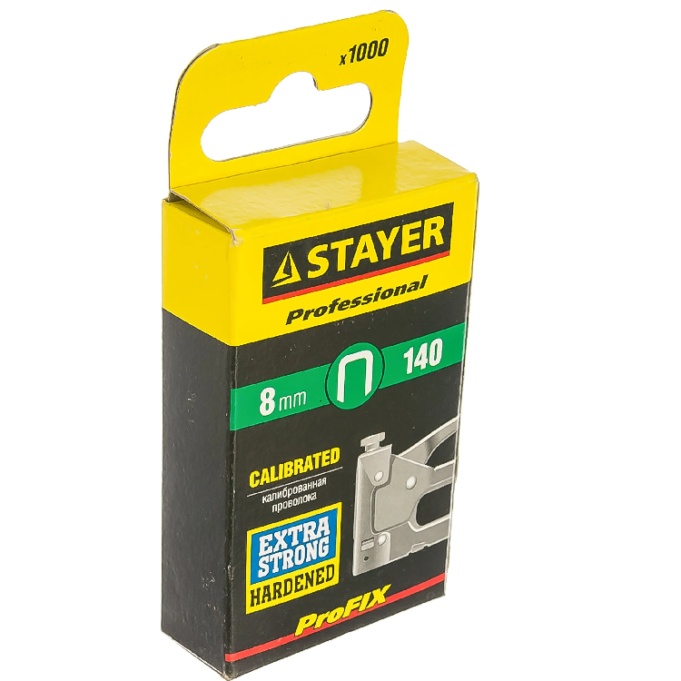 Скобы STAYER "PROFI" закаленные, тип 140, зеленые, 8мм, 1000шт (31610-08)                                                                                                                               