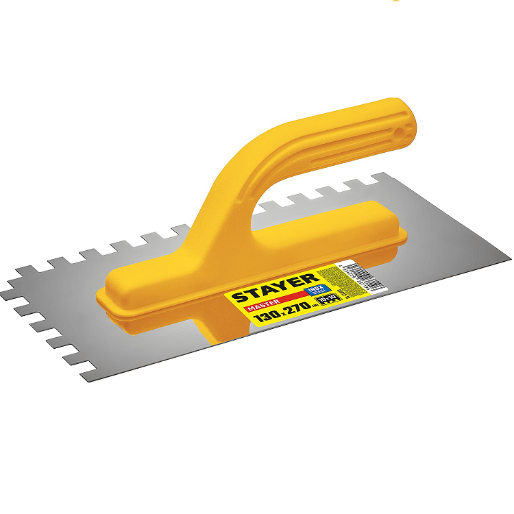 Гладилка STAYER "Master" штукатурная,зубчатая,нерж. с пласт.ручкой,130х270мм, 10х10мм (08012-10)                                                                                                        