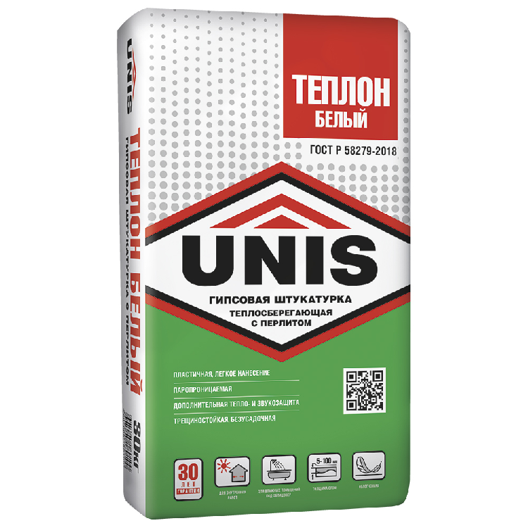Штукатурка гипсовая теплоизоляц. "ЮНИС ТЕПЛОН-БЕЛЫЙ"   30кг                                                                                                                                             