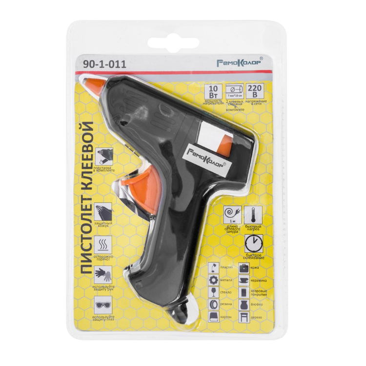 Пистолет клеевой 2 стержня 7мм х 10см, кабель 1м, защ. кожух, подставка 10Вт/220В (90-1-011)                                                                                                            