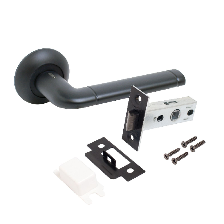 Комплект ручка и защелка АЛЛЮР АРТ "ПОЛО" BL+L45-8 BL (15150/S45) матовый черный (14669)                                                                                                                