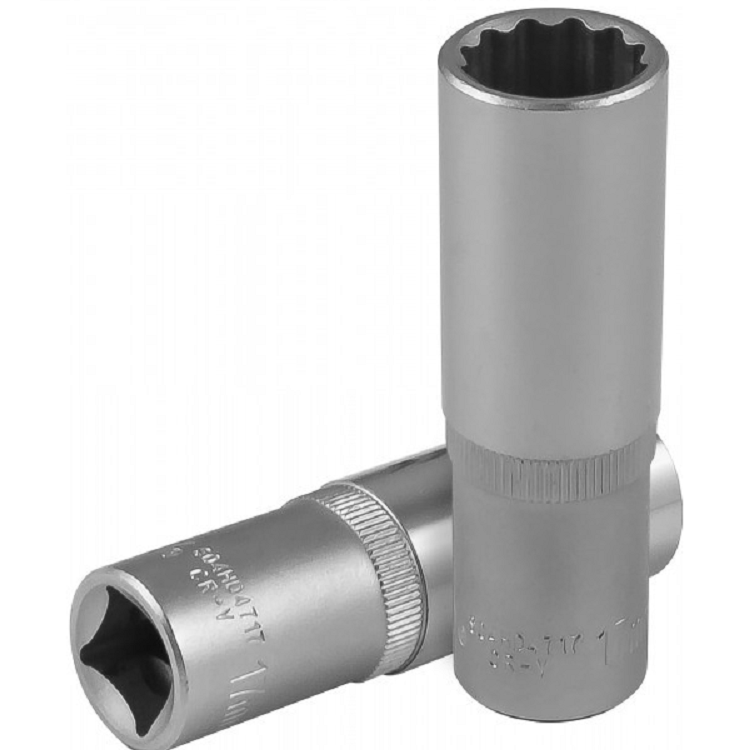 Головка торцовая ЗУБР "МАСТЕР" (1/2") удлин., Cr-V, FLANK хроматированное покрытие, 17 мм 27726-17                                                                                                      