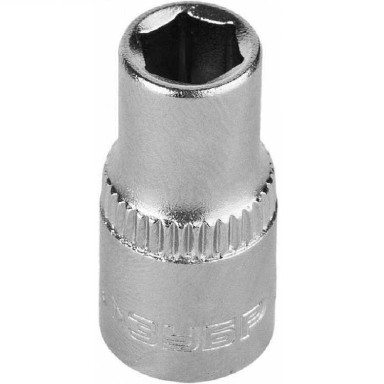 Головка торцовая ЗУБР "МАСТЕР" (1/4"), Cr-V, FLANK, хром. пок, 10мм 27715-10                                                                                                                            