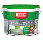 Краска акриловая NEOLAB для стен и потолков супербелая матовая влагостойкая, 14 кг                                                                                                                      