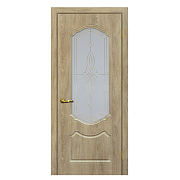 Дверь Сиена-2 шале PVC дуб песочный ДО 2000х800 стекло сатинат, контурный полимер золото                                                                                                                