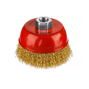 Щетка чашечная для УШМ, витая стальная латунированная проволока 0,3 мм, d=100 мм,MIRAX 35142-100                                                                                                        