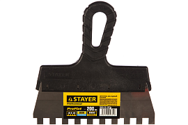 Шпатель STAYER "PROFESSIONAL" нерж. зубчатый, с пласт.ручкой, 100 мм, зуб 4х4мм 1009-10-04                                                                                                              