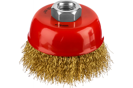 Щетка чашечная для УШМ, витая стальная латунированная проволока 0,3 мм, d=75 мм, MIRAX 35142-075                                                                                                        